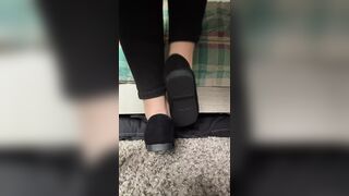 Latina does shoe play and shoe slapping with her flats!