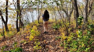 I continue to walk with my bare ass in the autumn forest. My husband loves it!