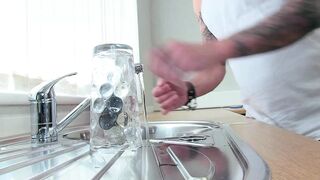 Pierced blonde Carly Rae & Luke Hotrod fucked in the kitchen