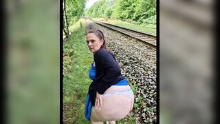 German MILF fucks pregnant outside in the field