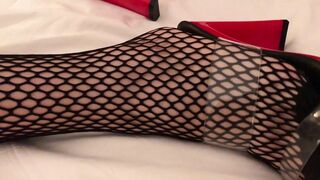 Fetish cumshots on fishnets and high heels