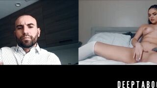 Sexy Athena Faris webcam pussy play while bald stud watches
