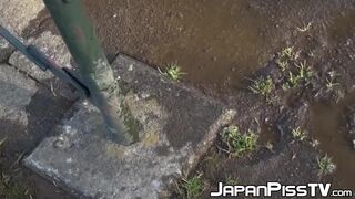 Debaucherous Japanese schoolgirls filmed pissing in public