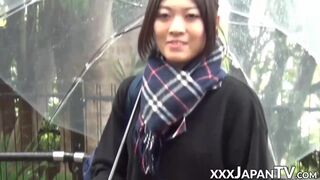 Cute Japanese girl picked up on the street and shows panties