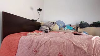 Sexy brunette massages her hairy pussy to orgasm with moans. Mom with hairy pussy masturbates with moans.