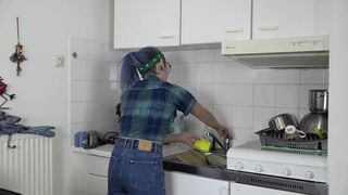 Luna Grey - trashy bondage in the kitchen