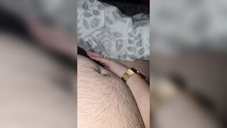 Step mom hand trying to pull out step son dick from his panties
