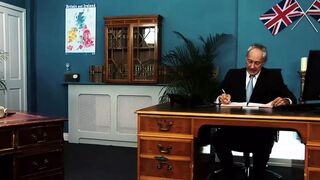 Big Boobed Brits Suck and Fuck Old Guys in Office Threesome