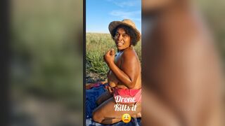 DRONE CATCHES BLACK BBW MASSAGING HER BODY IN NATURE