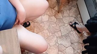 Three dorm mates masturbate their pussies in a risky way in the shared kitchen